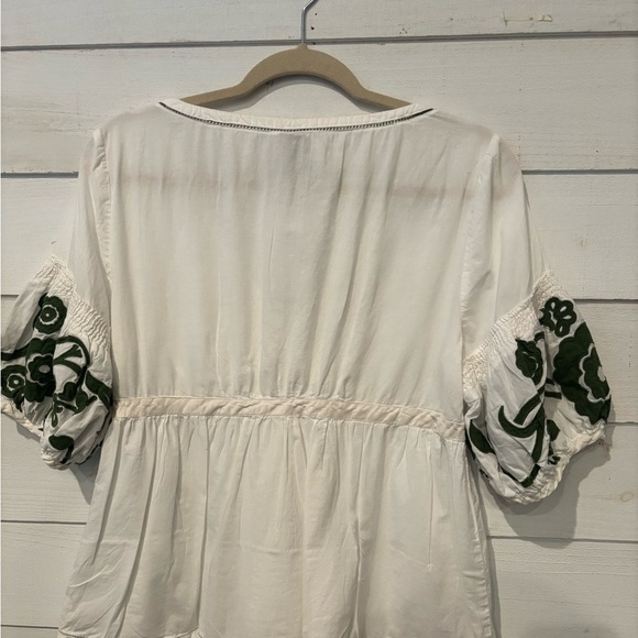 Anthropology Lithe White and Green 3/4 Sleeve Tie Front Blouse - Picture 10 of 13